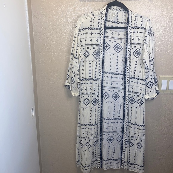 Forever 21 lightweight long line geometric design cardigan 3/4 sleeve med - Picture 1 of 7